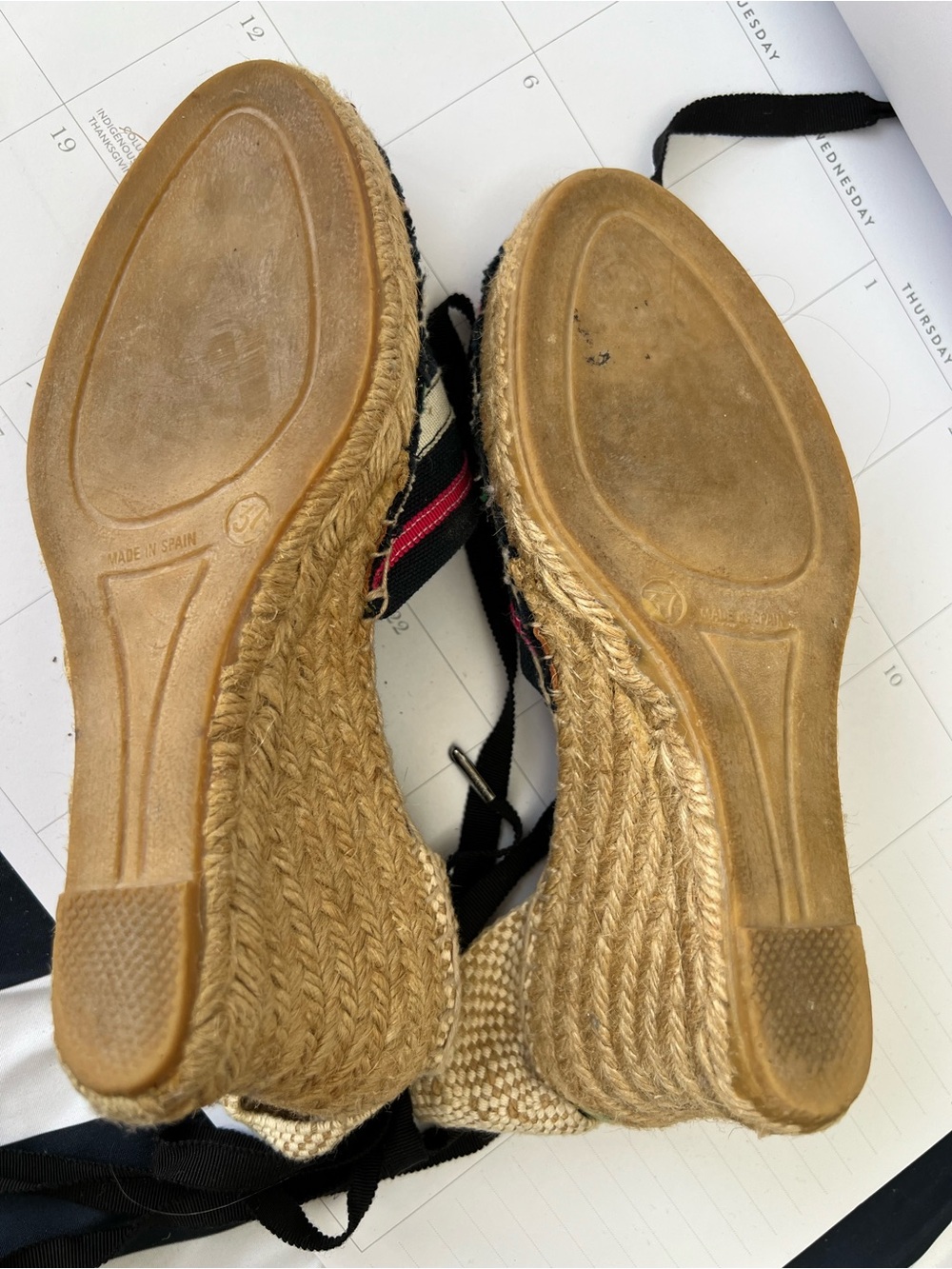 Marc Jacobs Black Striped Espadrille Wedges with Pink and Green Stripes - Picture 4 of 10